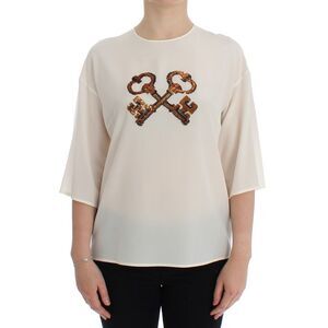 Dolce & Gabbana Sequin Embellished Silk Blouse Women White Tops & T-Shirts